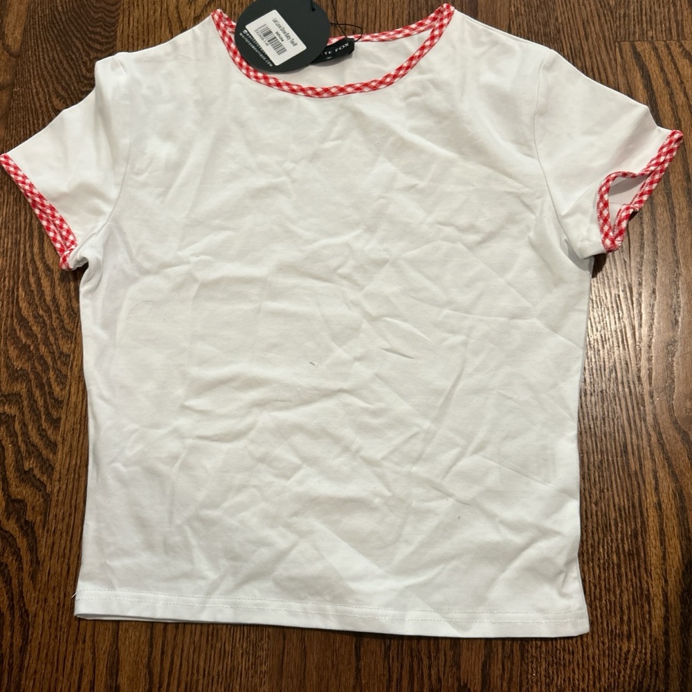 White Fox Boutique White Tee with Red Accents